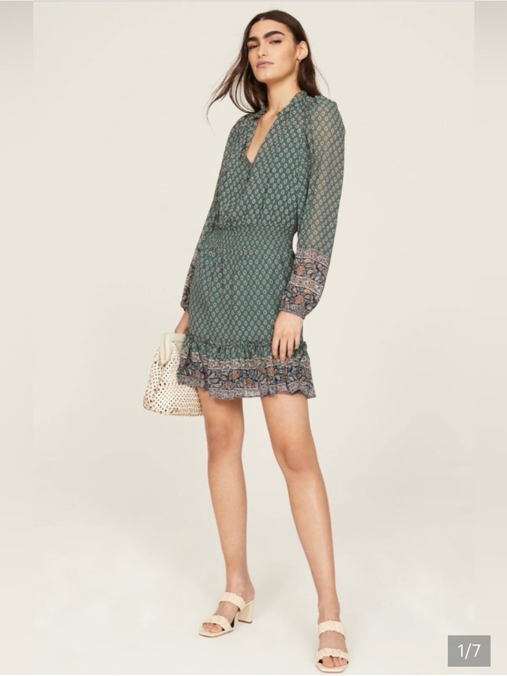 $598 Veronica Beard Destiny Dress Green 100% silk